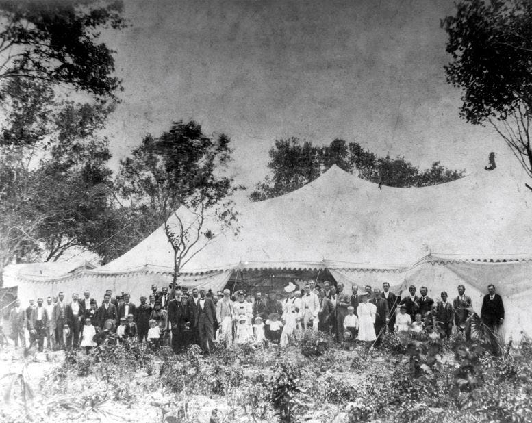The tent where the first service was conducted for the First Presbyterian Church of Miami. Courtesy of Florida State Archives. The tent where the first service was conducted for the First Presbyterian Church of Miami. Courtesy of Florida State Archives.