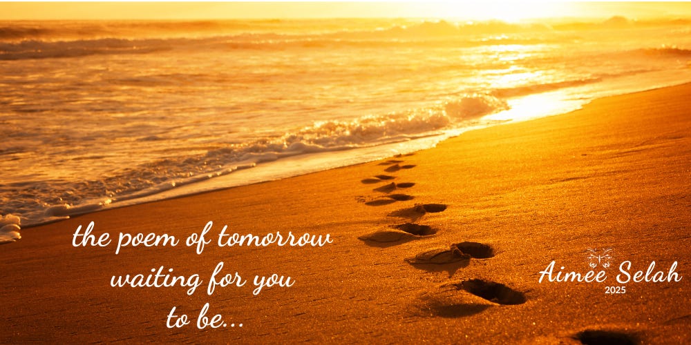 footprints on a sunset beach