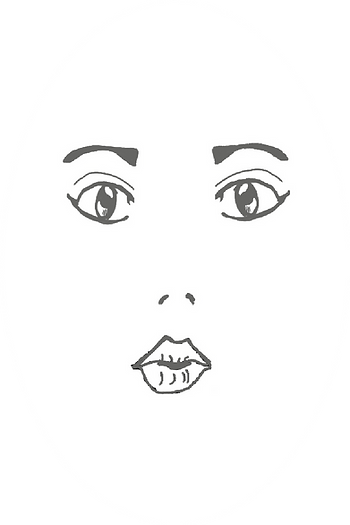 Simple black and white sketch of a face with prominent eyes and lips. The face is centered on a plain white background. Simple black and white sketch of a face with prominent eyes and lips. The face is centered on a plain white background.