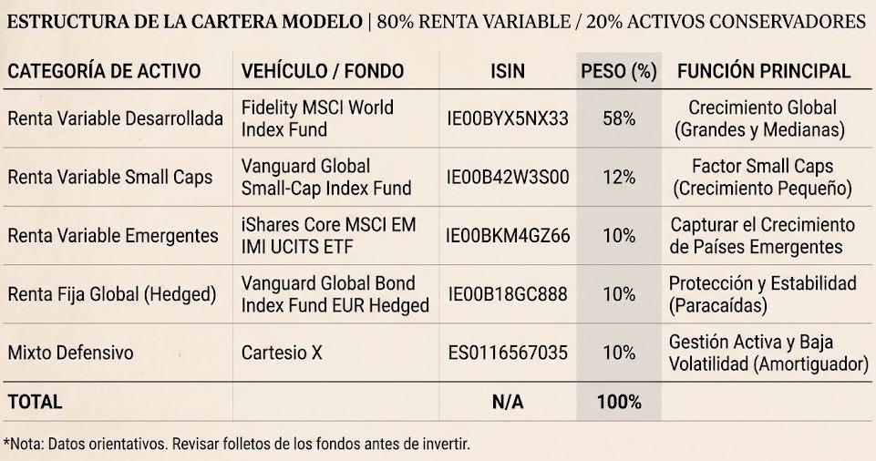 Estructura de la cartera modelo decidida de fondos de inversión de bajo coste Estructura de la cartera modelo decidida de fondos de inversión de bajo coste
