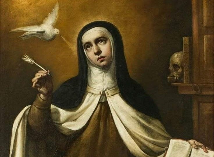 This may contain: a painting of a nun holding a bird