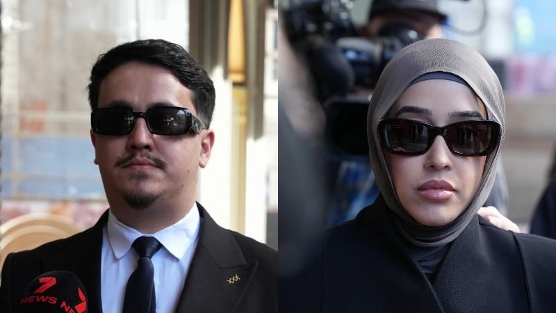 Sydney nurses Ahmad Rashad Nadir and Sarah Abu Lebdeh leave court