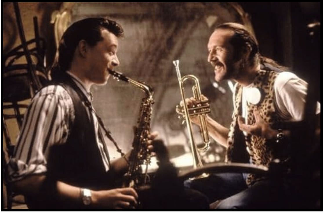 Joey The Lips helps Dean find his groove as they practice together in a scene from the movie, "The Commitments."