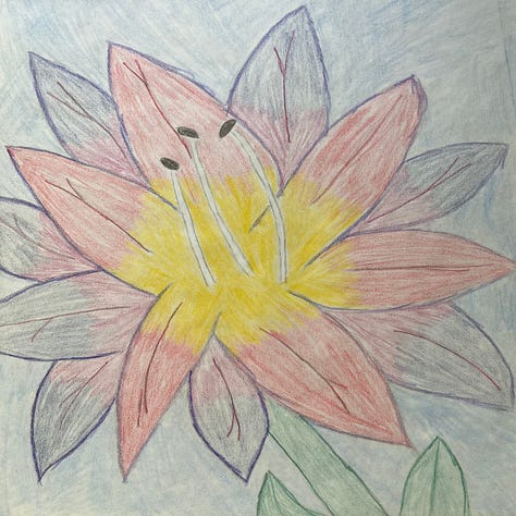 From Right to Left, starting at top: Abstract Flower; Clouds; Avocado; 'Give You Home' Collage; 'Aha Moment'; Phlox for Nelly; Mums Autumn Joy: Abstract Lily; Actual Lily