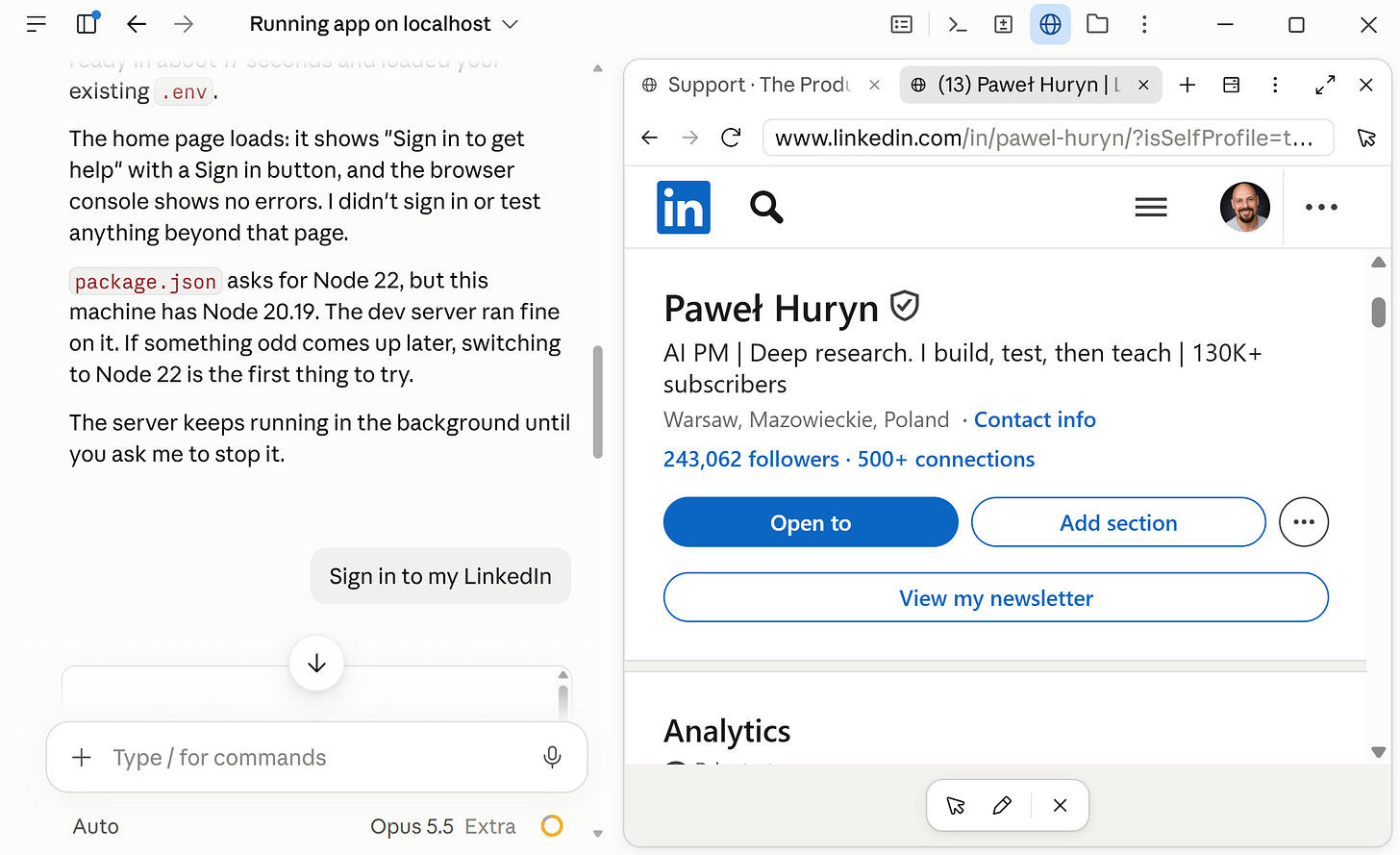 Claude Code built-in browser in Claude Desktop, signed in to LinkedIn Claude Code built-in browser in Claude Desktop, signed in to LinkedIn