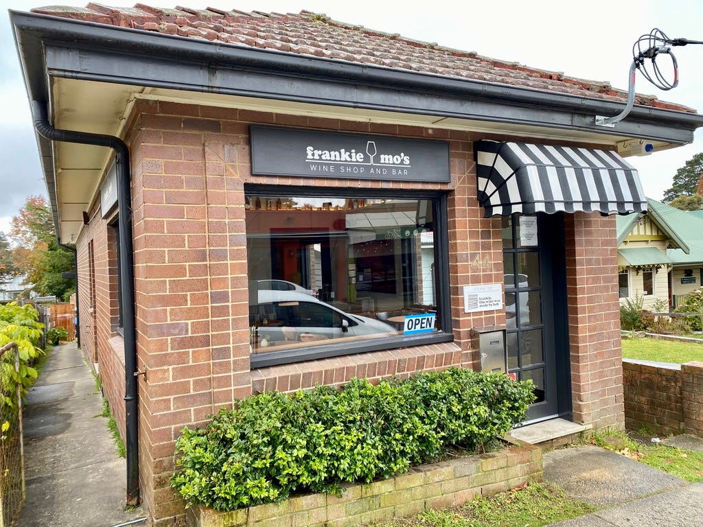 Outside Frankie & Mo's wine bar in Blackheath