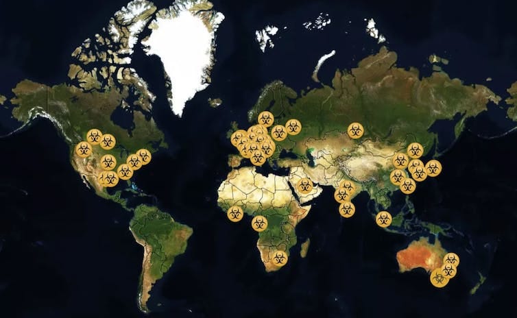 A map showing the location of the BSL4 labs around the world. A map showing the location of the BSL4 labs around the world.