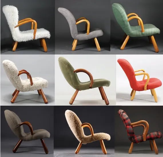 The Scandinavian auction market is flooded with various models of the Clam chair.