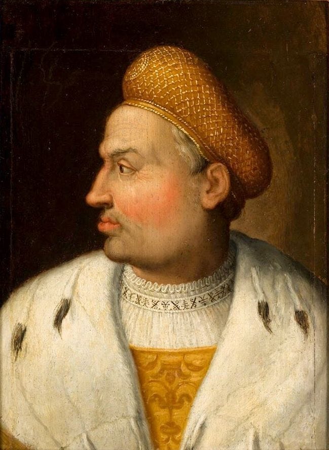 Zygmunt I, King of Poland and Grand Duke of Lithuania, taken from https://en.wikipedia.org/wiki/Sigismund_I_the_Old#/media/File:Kulmbach_Sigismund_I_the_Old.jpg