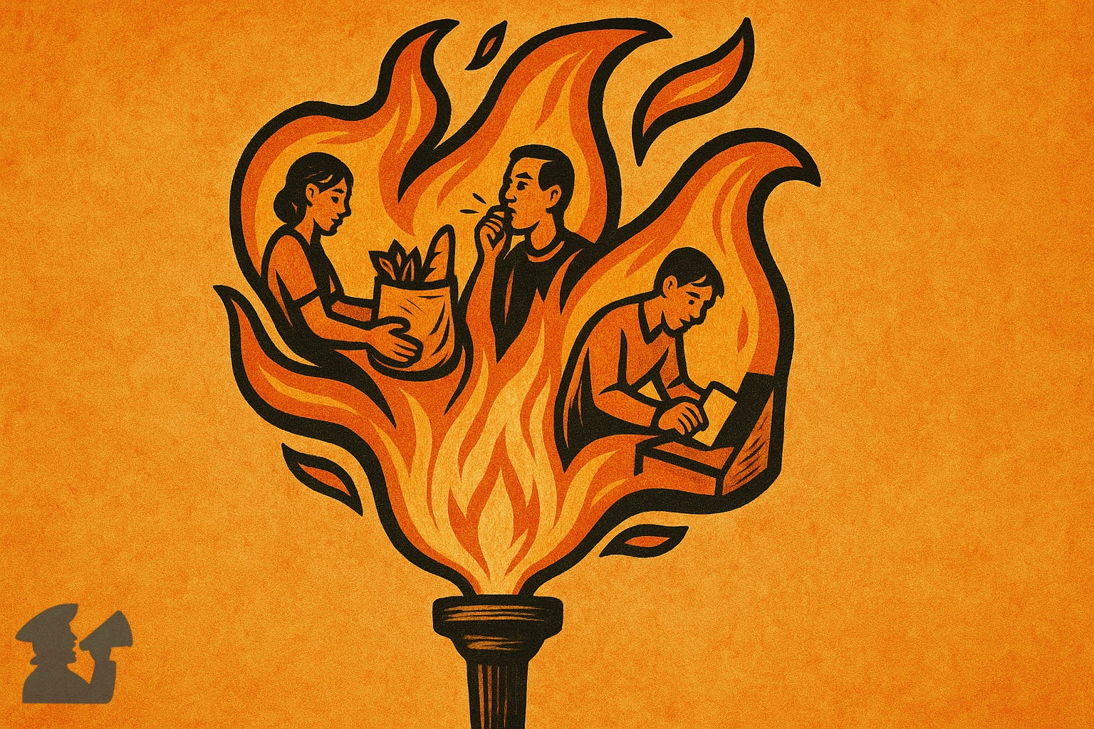 Illustration demonstrating that protests are the spark, we are the flame