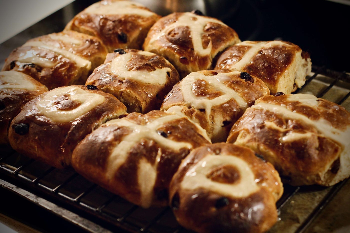 Freshly baked hot cross buns