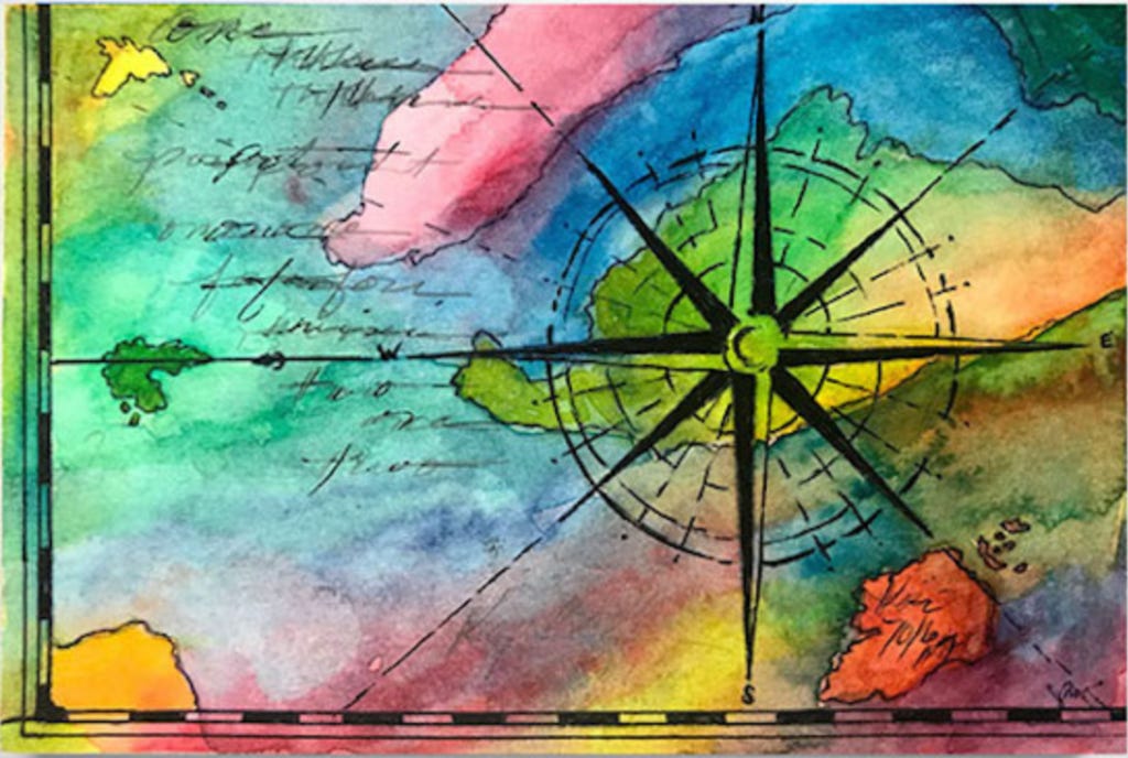 watercolor of nautical compass watercolor of nautical compass