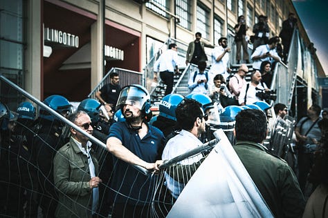 Demonstrating against the Gaza war at Italy's biggest book fair.