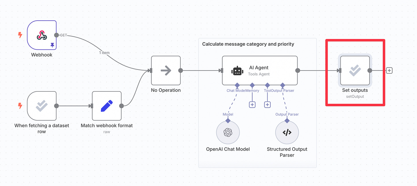 n8n - Connecting the set outputs node