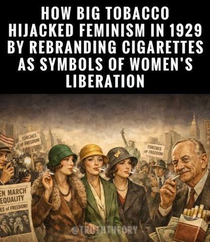 In 1929, at the height of the women's rights movement in the United States,  a group of young women marched in New York's Easter Parade and lit  cigarettes in public. Newspapers described