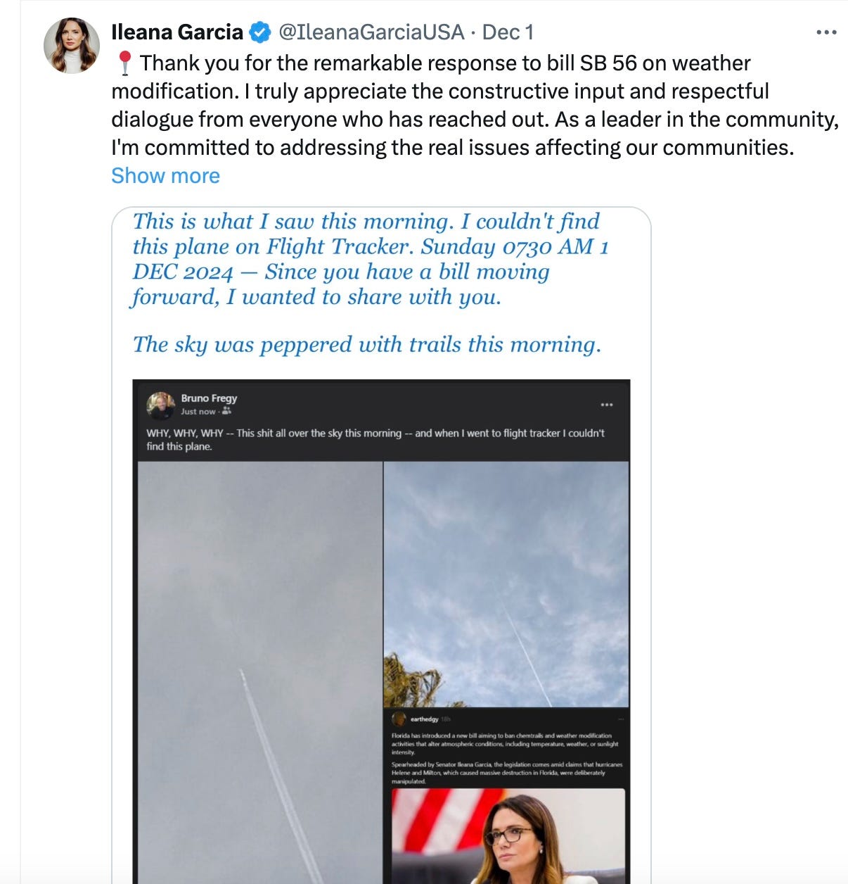 Thank you for the remarkable response to bill SB 56 on weather modification. I truly appreciate the constructive input and respectful dialogue from everyone who has reached out. As a leader in the community, I'm committed to addressing the real issues affecting our communities.