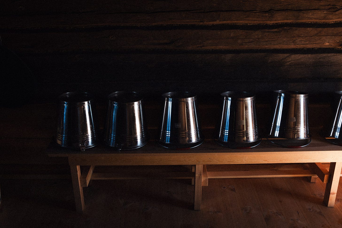 buckets in an old finnish sauna