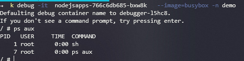 Resultado ejecución comando kubectl debug Resultado ejecución comando kubectl debug