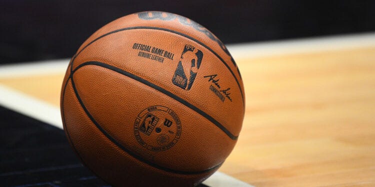 LOS ANGELES, CA - NOVEMBER 07:  A view of the NBA official basketball during a NBA game between the Cleveland Cavaliers and the Los Angeles Clippers on November 7, 2022 at Crypto.com Arena in Los Angeles, CA. (Photo by Brian Rothmuller/Icon Sportswire)
