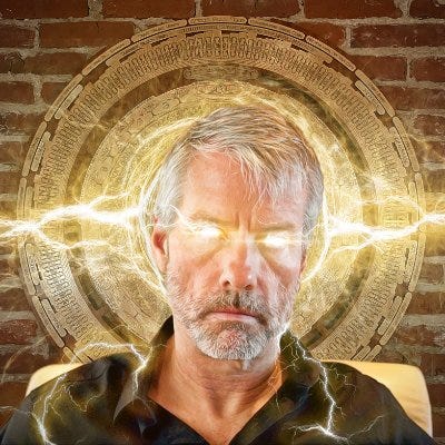 Michael Saylor's X profile picture featuring eyes covered in lightning Michael Saylor's X profile picture featuring eyes covered in lightning
