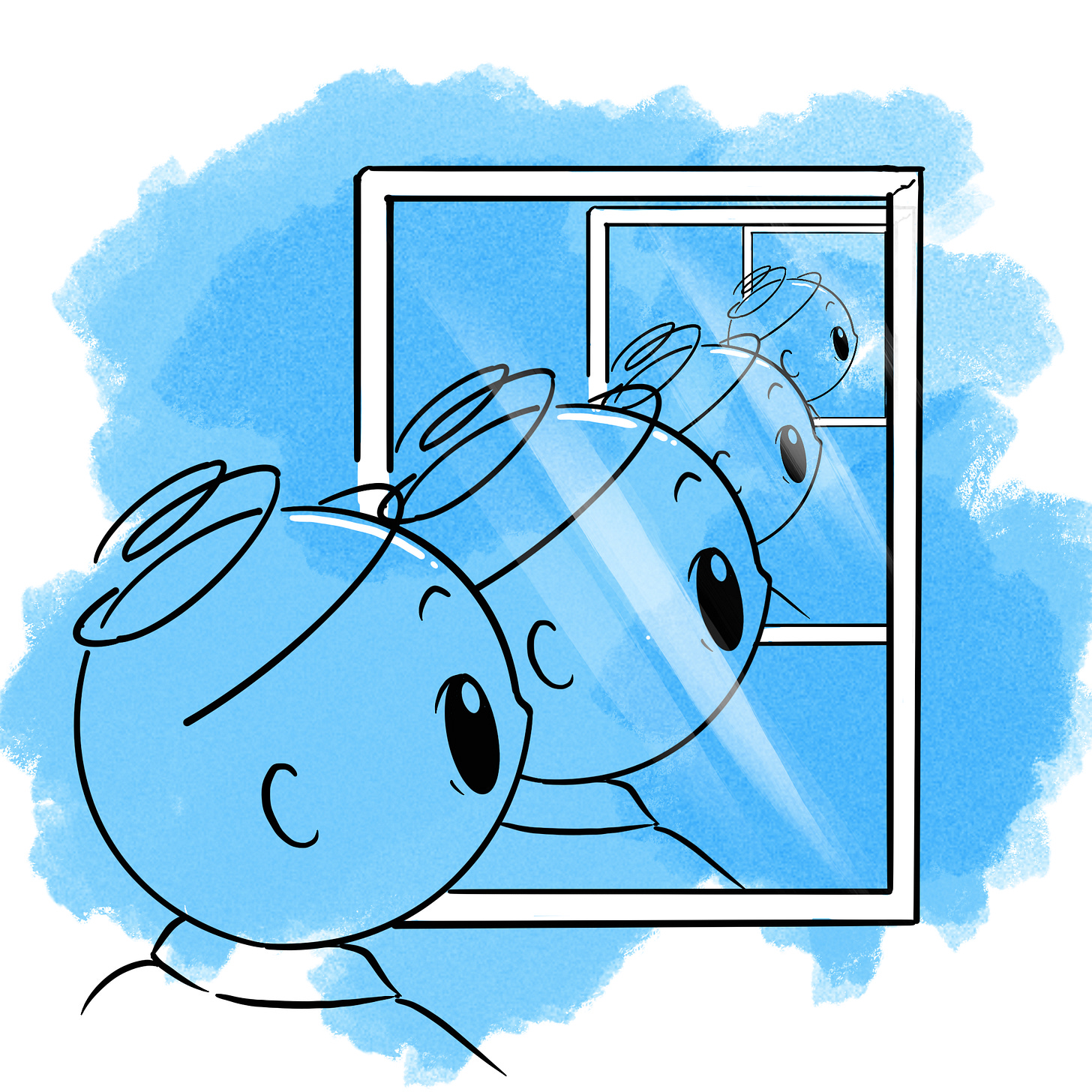 Image depicting Deja vu. where a character is looking at itself, looking at a frame of itesef