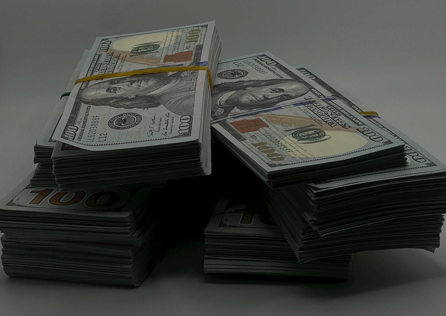 Stacks of hundred-dollar bills Stacks of hundred-dollar bills