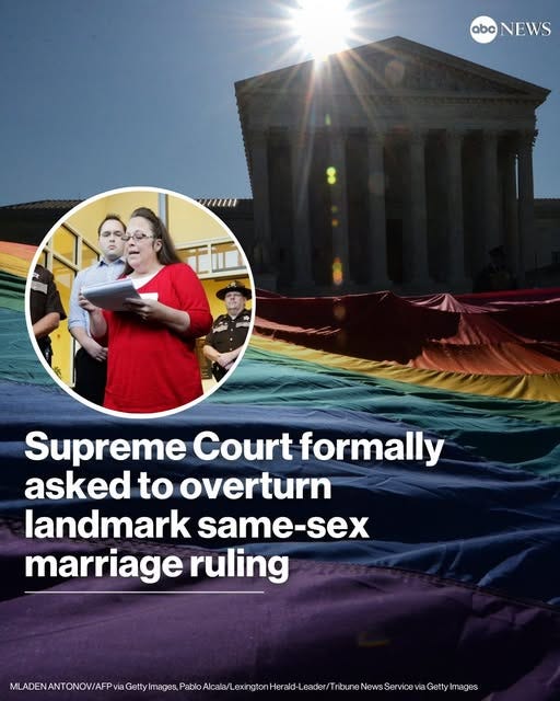 May be an image of 5 people and text that says 'abcNEWS abc NEWS HunIi Supreme Court formally asked to overturn landmark same-sex marriage ruling HUEHTwwe/e LexingtonHe Alcala/L Getty mmages'