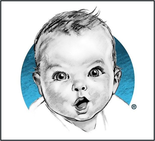 Gerber's illustrated baby image which is found on most of its food packaging Gerber's illustrated baby image which is found on most of its food packaging