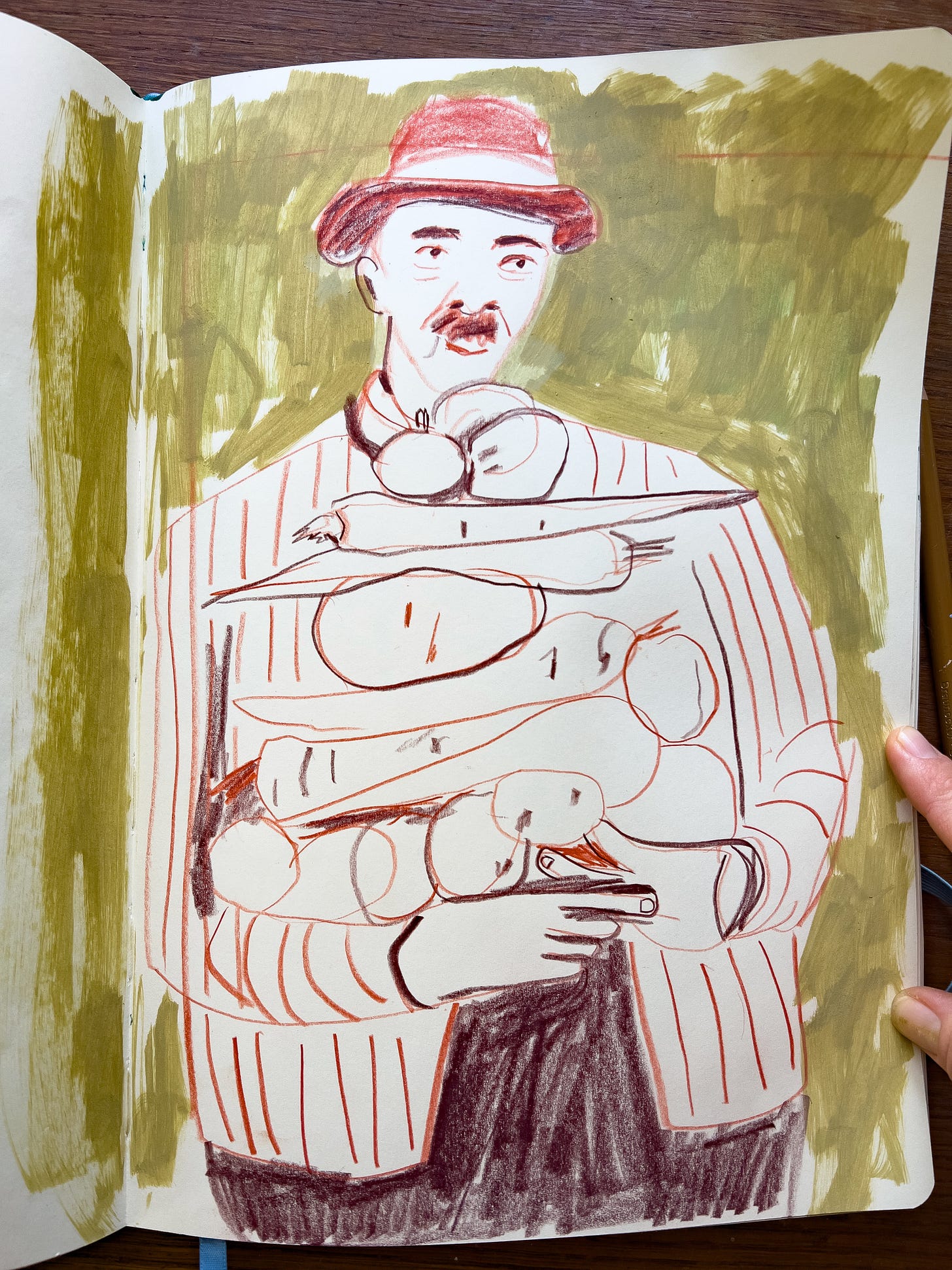 illustration of a man with veggies by Beth Spencer