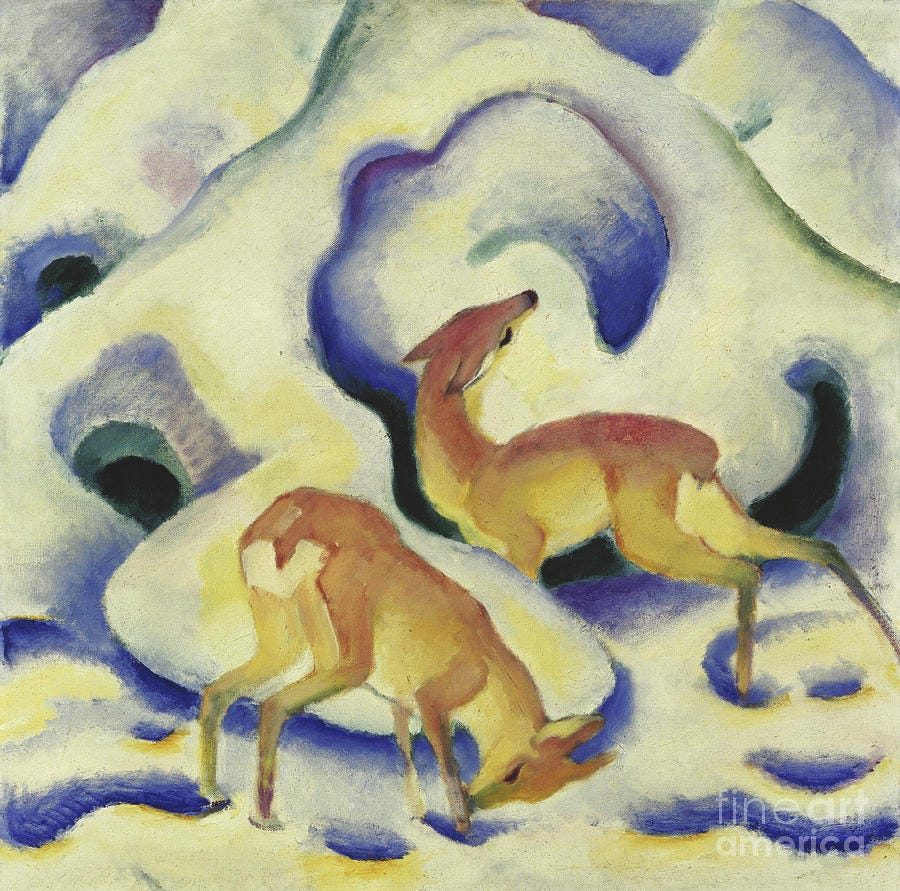Deer in the Snow, 1911 Painting by Franz Marc - Fine Art America