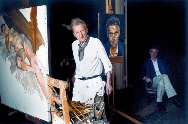 Lucian Freud in his studio painting Bernard-Henri Lévy, 2002, photographed by David Dawson