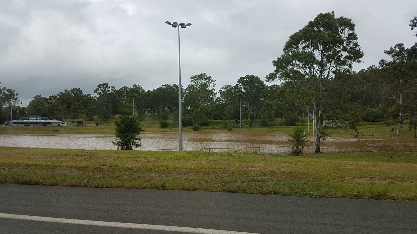 Photo of a flooded sporting oval at Gympie
