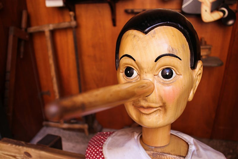 an image of Pinocchio with his long nose, indicating lies he is telling. an image of Pinocchio with his long nose, indicating lies he is telling.