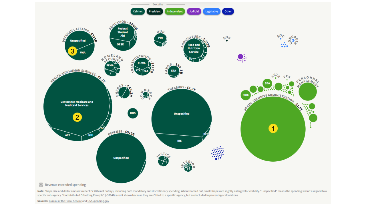USAFacts: How is the federal budget distributed across agencies? (based on FY24 data)