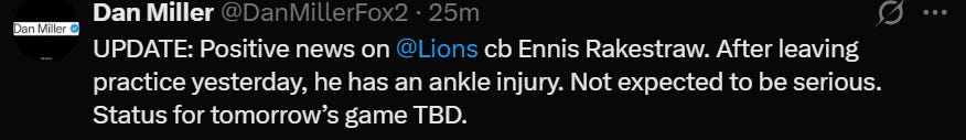 Ennis Rakestraw ankle injury update