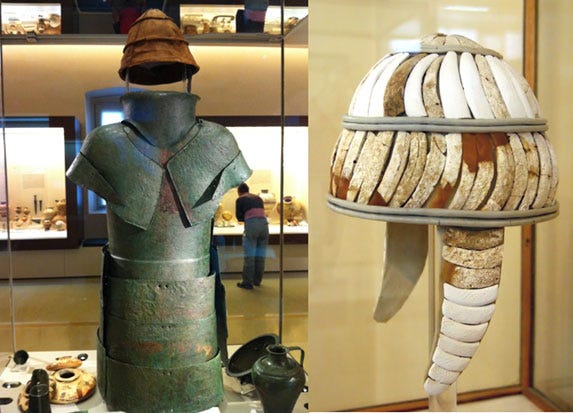 Mycenaean bronze armor and Boar Tusk Helmet Mycenaean bronze armor and Boar Tusk Helmet