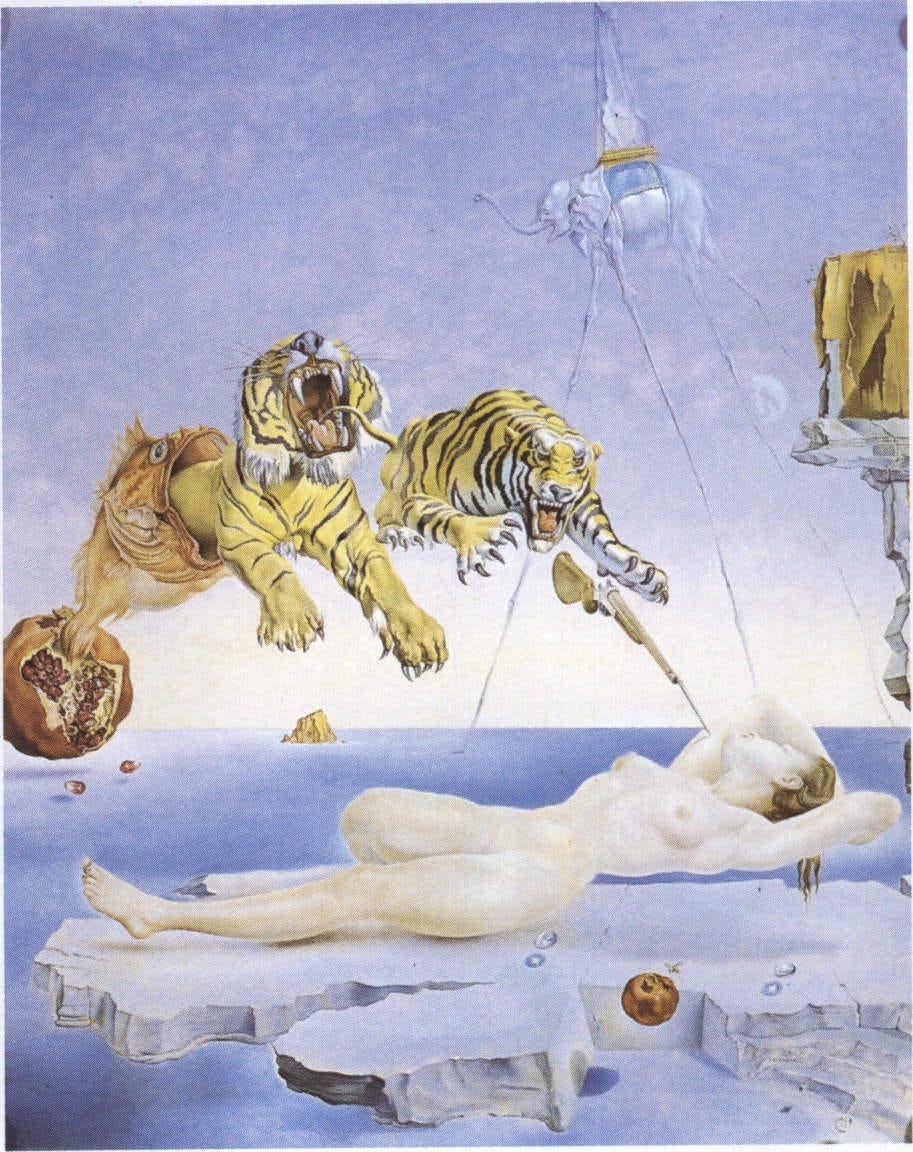 Salvador Dalí | Dream caused by the Flight of a Bee around a Pomegranate,  One Second Before Awakening (1944) | MutualArt