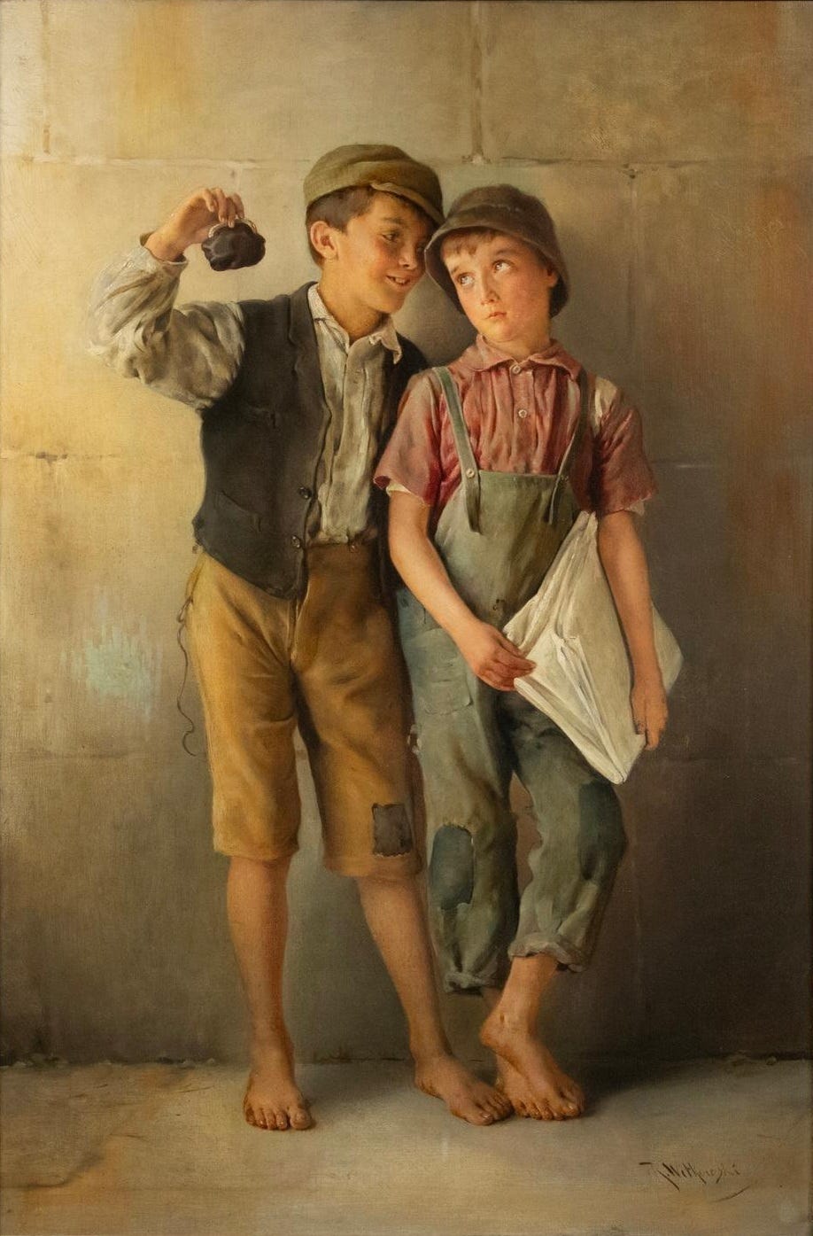 Karl Witkowski’s painting The Pickpocket and the Newsie, depicting two New York street boys.