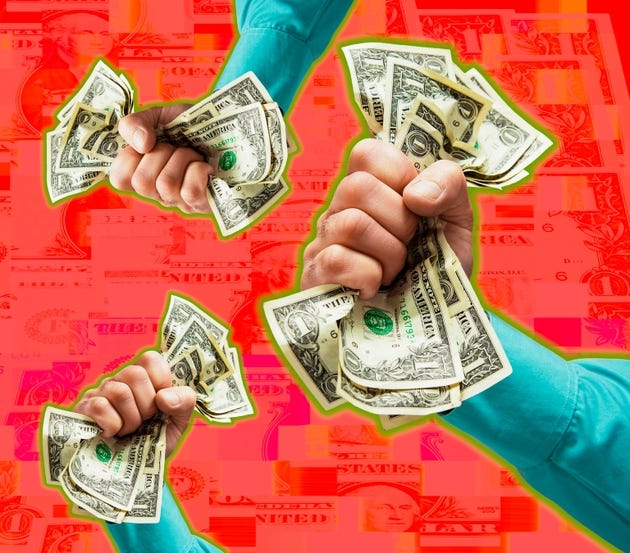 Money grab - Multiple hands clutching dollar bills Money grab - Multiple hands clutching dollar bills