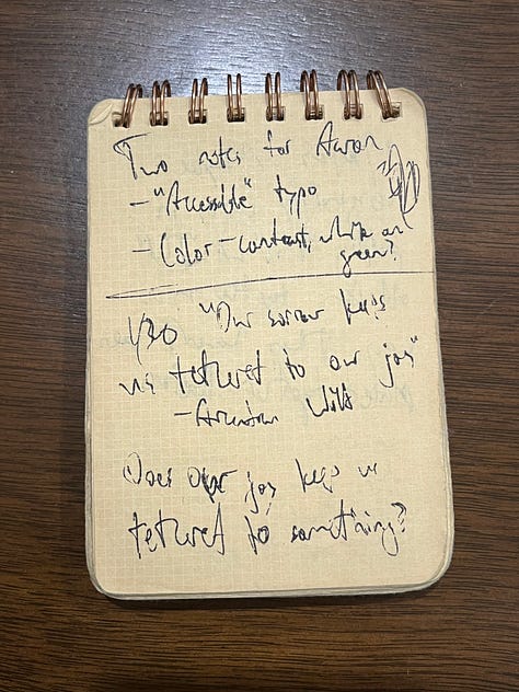 A collection of pages with scribbled notes from my tiny notebook