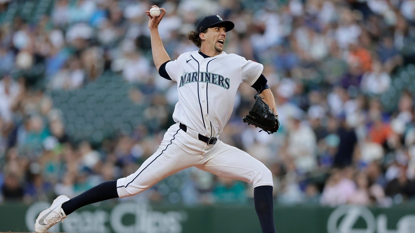 Mariners starting pitcher Logan Gilbert works against the Orioles during the sixth inning Tuesday. He struck out 10 and allowed just one run in a winning effort. (John Froschauer/AP) Mariners starting pitcher Logan Gilbert works against the Orioles during the sixth inning Tuesday. He struck out 10 and allowed just one run in a winning effort. (John Froschauer/AP)
