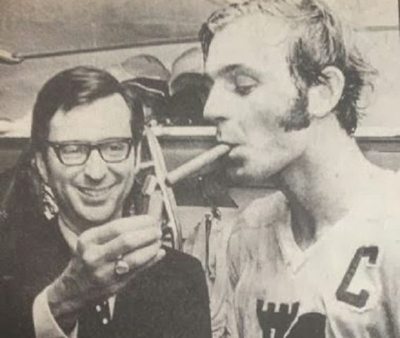 Guy Lafleur, Quebec Remparts Captain Smoking Cigar with Robert Bourassa 1971 Guy Lafleur, Quebec Remparts Captain Smoking Cigar with Robert Bourassa 1971