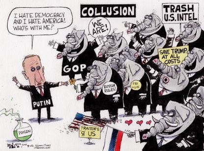 Political Cartoon U.S. Trump Putin Russia collusion GOP support Political Cartoon U.S. Trump Putin Russia collusion GOP support