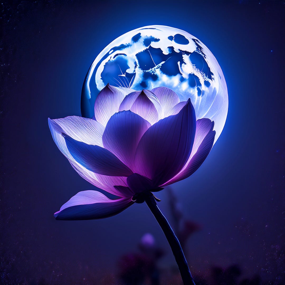 Generated image of the blossom full moon with a night sky, by CreaTEAvity - Callie Di Nello