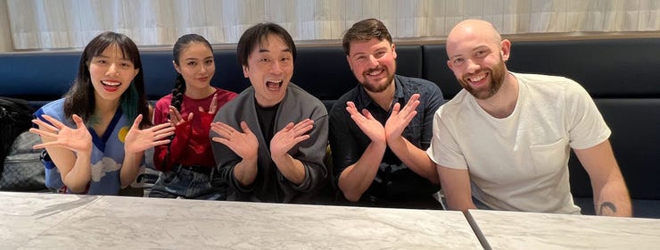 Emi, Ayaka, Tomokazu Seki, Wailoaloa, and (missed the pose) Devin!