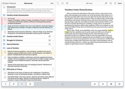 Pictures showing Scrivener screens and features