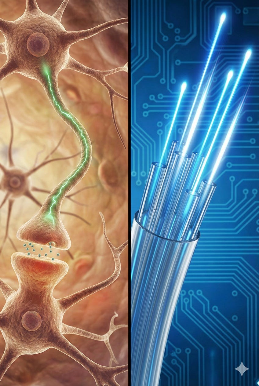 Image of Comparison between neuron signal speed and fiber optic light speed Image of Comparison between neuron signal speed and fiber optic light speed