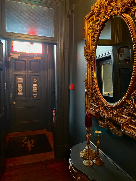 Photos of inside a bar and various picture frames, lamps, mirrors etc