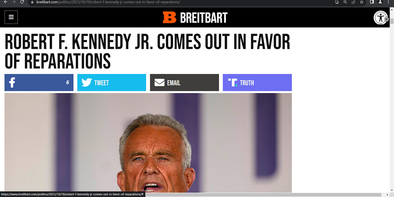 Bobby, Bobby, Bobby, whomever is handling your policy platform, FIRE them...you just lost a chunk of your support! Huh? Reparations? You mean 'rape-a-nation'? No valid reason yet for this, it is DOA!