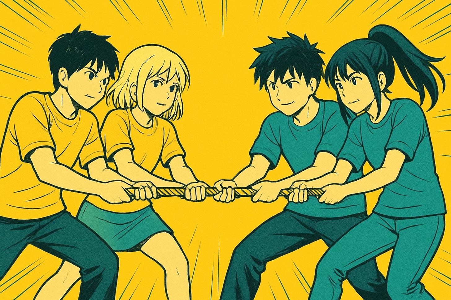 two teams engaged in a tug of war